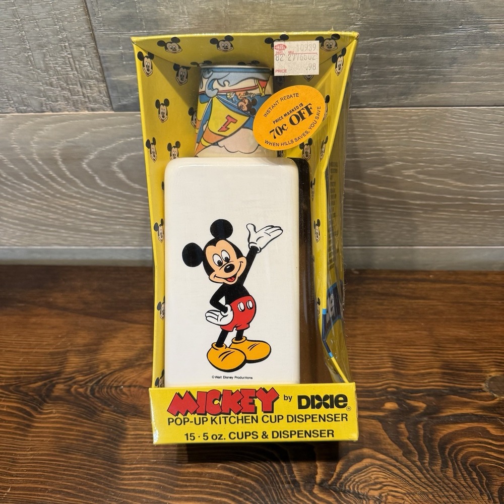 Dixie Mickey Mouse Pop-Up Kitchen Cup Dispenser Vintage Disney Sealed New
